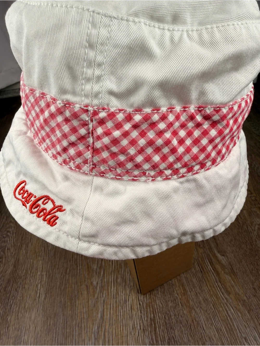 Vintage Coca-Cola Bucket Hat White Red Gingham Embroidered Logo Y2K